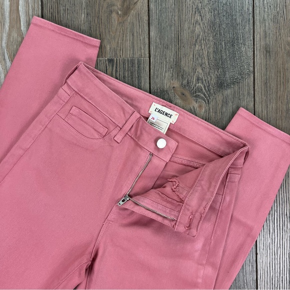 SOLD! L’AGENCE Margot High Rise Skinny Jeans Coated Dusty Rose - Picture 9 of 15